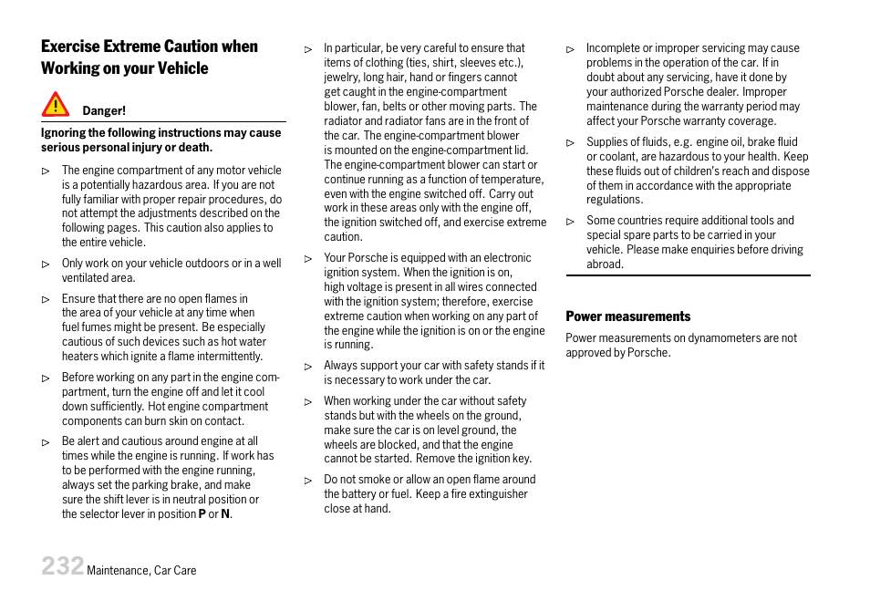 Exercise extreme cau | Porsche 911 Carrera User Manual | Page 234 / 355