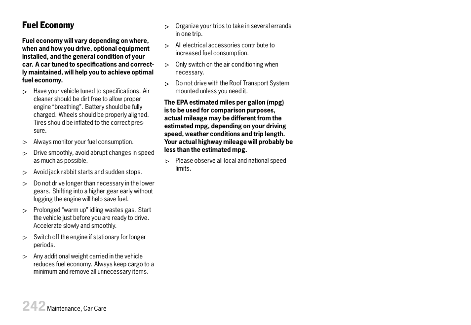 Fuel economy | Porsche 911 Carrera User Manual | Page 244 / 355
