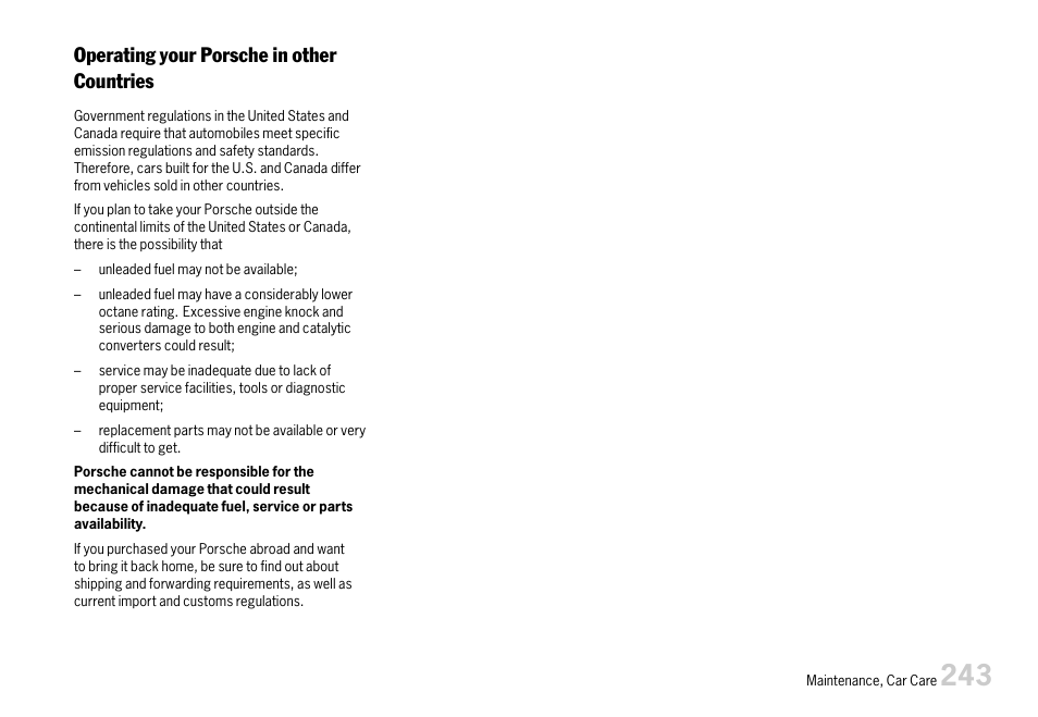 Operating your porsche in other countries | Porsche 911 Carrera User Manual | Page 245 / 355