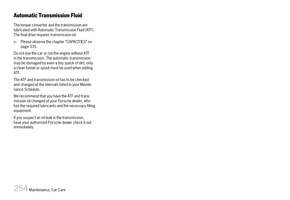 Automatic transmission fluid | Porsche 911 Carrera User Manual | Page 256 / 355