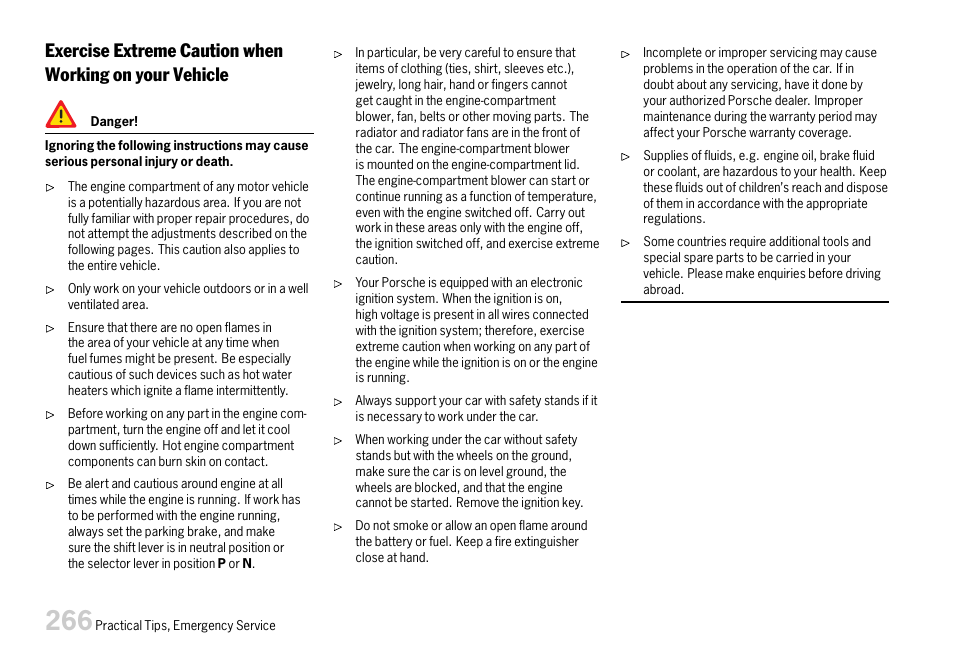 Exercise extreme cau | Porsche 911 Carrera User Manual | Page 268 / 355