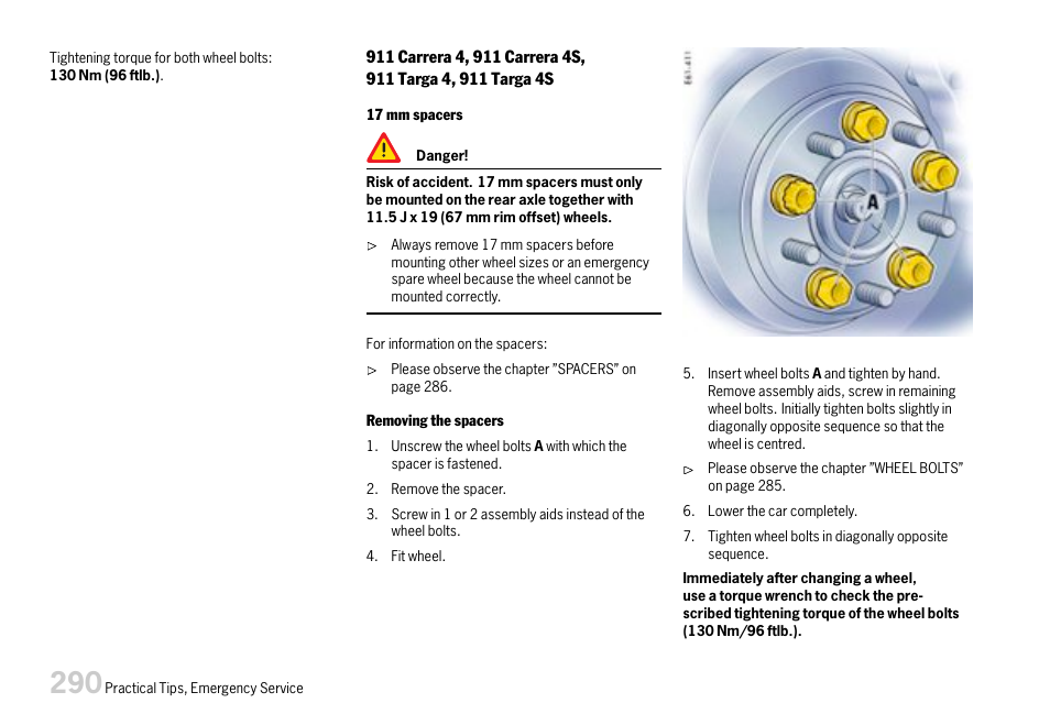 Please observe the chapter ”17 mm spac | Porsche 911 Carrera User Manual | Page 292 / 355
