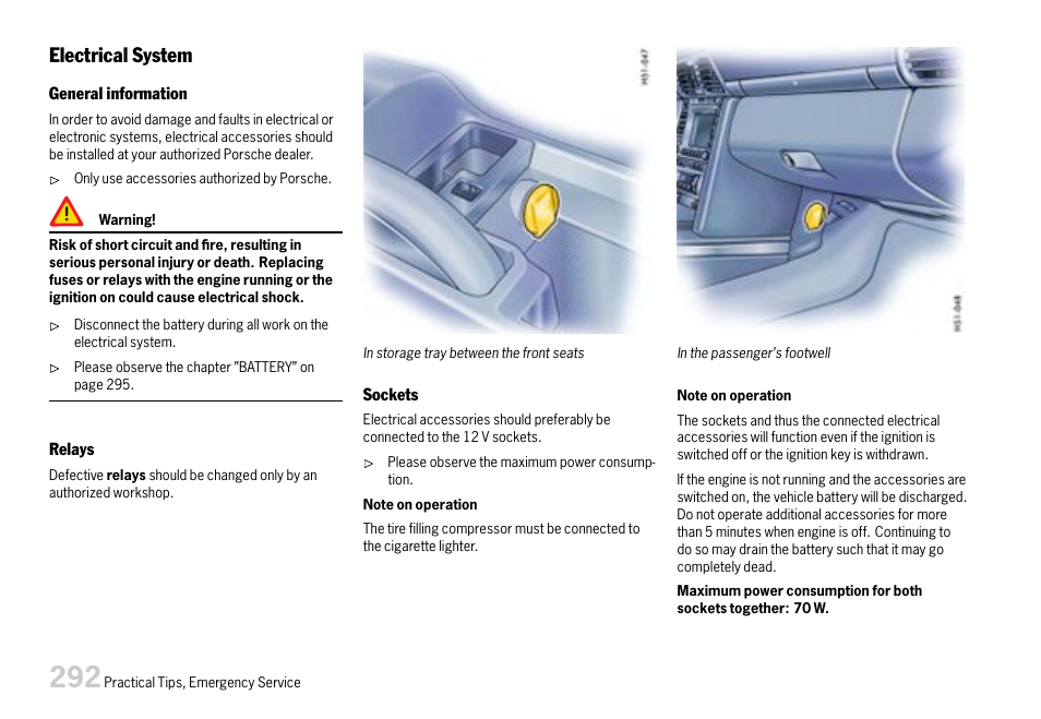 Please observe the chapter ”electrical, Electrical system | Porsche 911 Carrera User Manual | Page 294 / 355