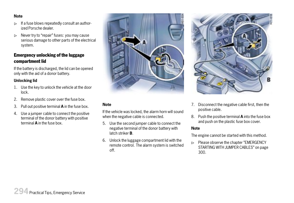 Please observe the chapter ”emergency | Porsche 911 Carrera User Manual | Page 296 / 355