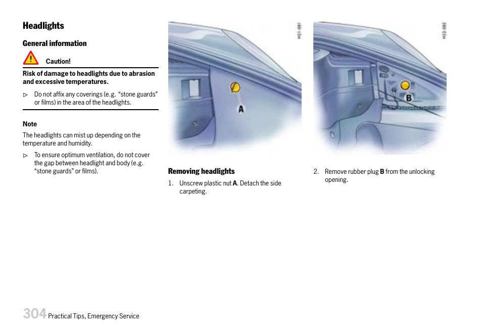 Headlights | Porsche 911 Carrera User Manual | Page 306 / 355