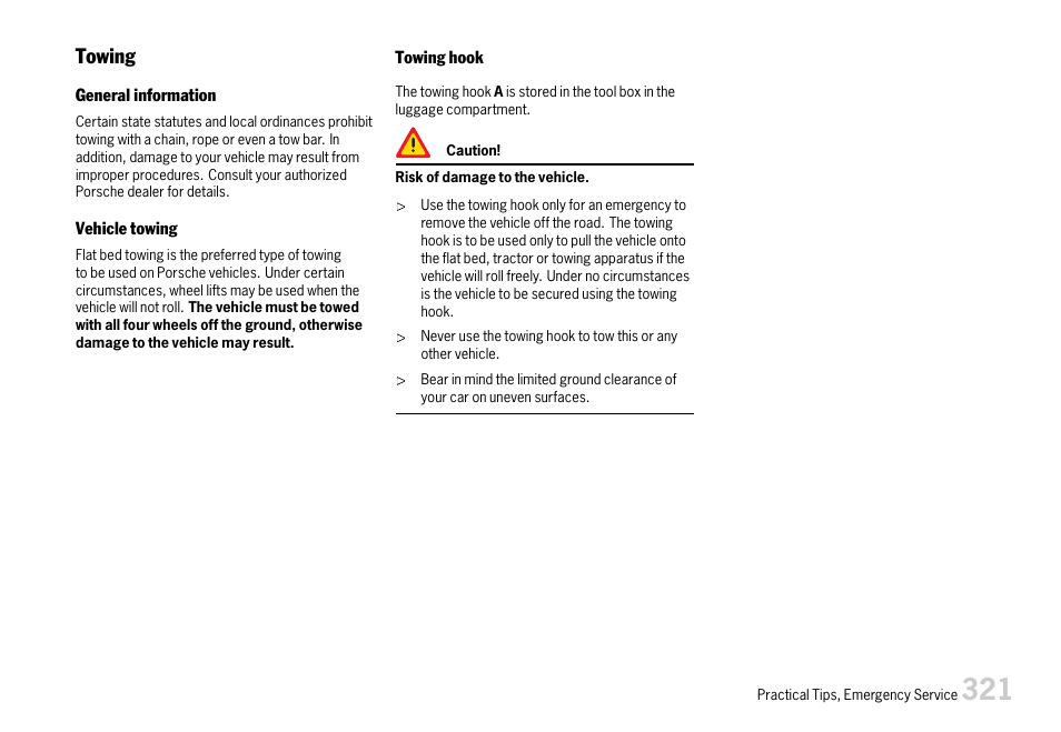 Towing | Porsche 911 Carrera User Manual | Page 323 / 355