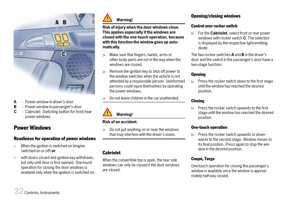 Power windows | Porsche 911 Carrera User Manual | Page 34 / 355