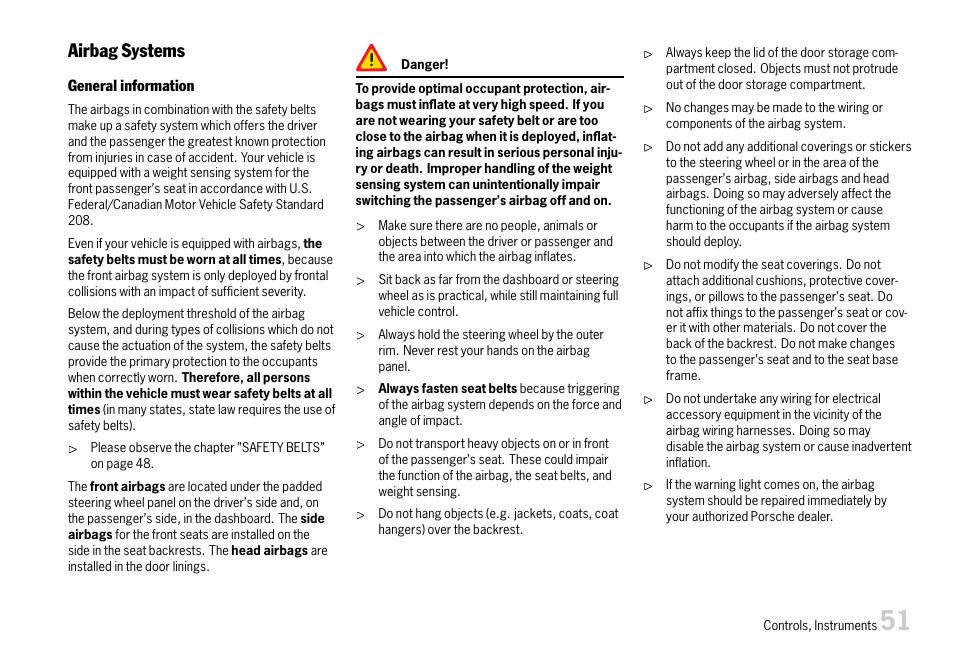 Airbag systems | Porsche 911 Carrera User Manual | Page 53 / 355