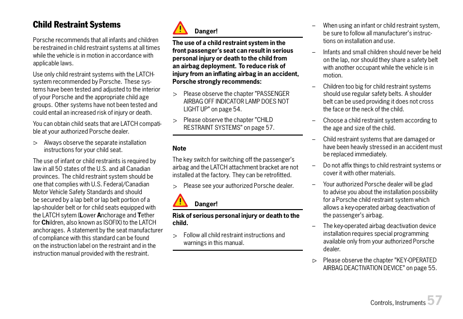 Child restraint systems, Please observe the chapter ”child | Porsche 911 Carrera User Manual | Page 59 / 355