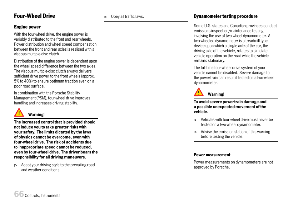 Four-wheel drive | Porsche 911 Carrera User Manual | Page 68 / 355
