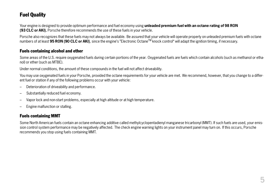 Fuel quality | Porsche 911 Carrera User Manual | Page 7 / 355