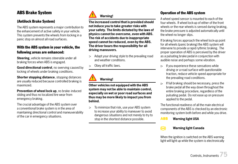 Abs brake system | Porsche 911 Carrera User Manual | Page 77 / 355