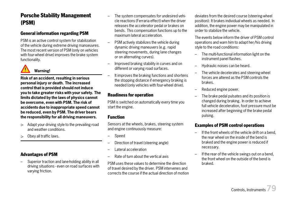 Porsche stability management (psm) | Porsche 911 Carrera User Manual | Page 81 / 355