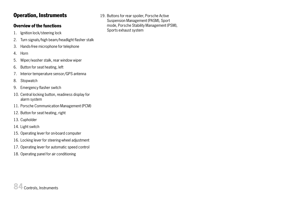 Operation, instruments | Porsche 911 Carrera User Manual | Page 86 / 355