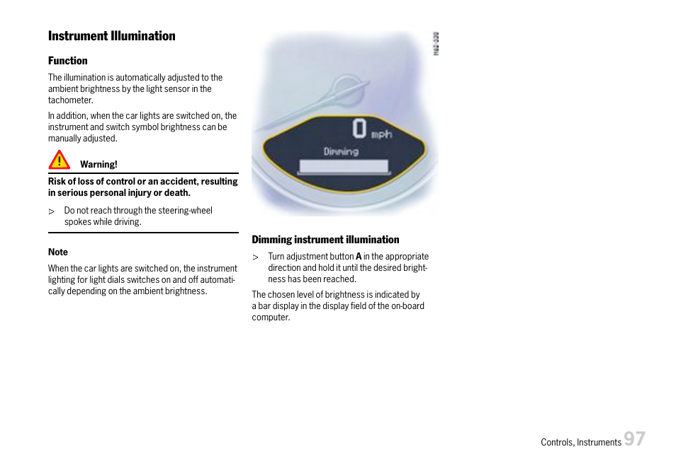 Instrument illumination | Porsche 911 Carrera User Manual | Page 99 / 355