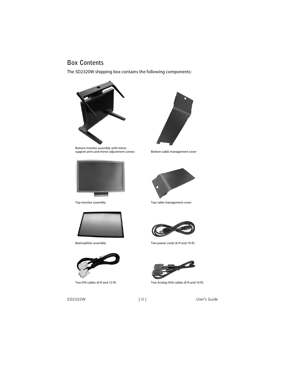 Box contents | Planar SD2320W User Manual | Page 3 / 20