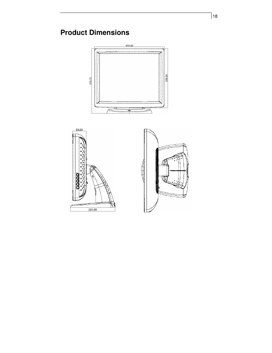 Product dimensions | Planar TOUCH SCREEN LCD MONITORS PT1700MX User Manual | Page 20 / 28