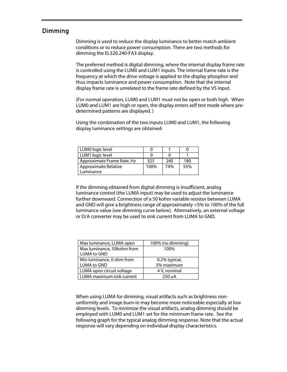 Dimming | Planar EL320.240-FA3 User Manual | Page 20 / 25
