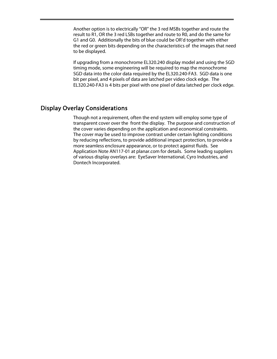 Display overlay considerations | Planar EL320.240-FA3 User Manual | Page 7 / 25