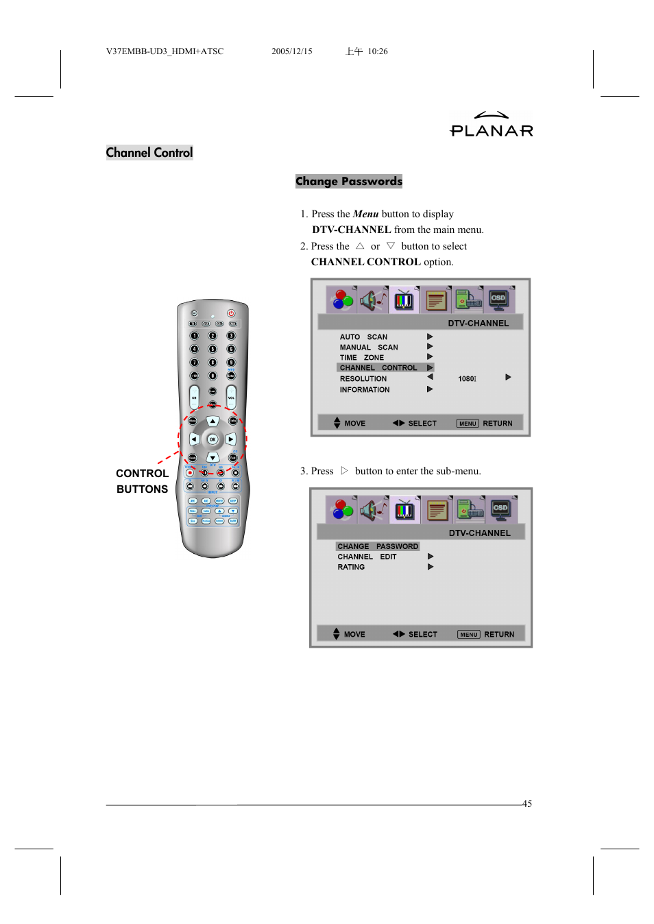 Channel control | Planar XP37W User Manual | Page 46 / 70