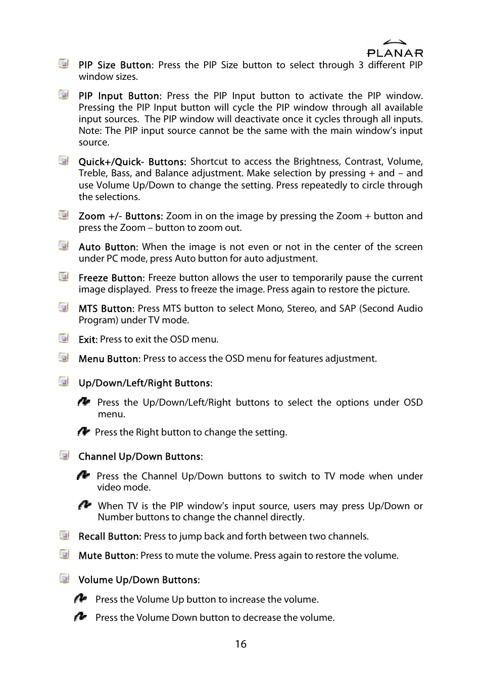 Planar PDP42HD User Manual | Page 20 / 48