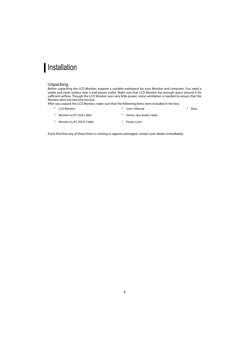 Installation | Planar PL2210MW User Manual | Page 5 / 18