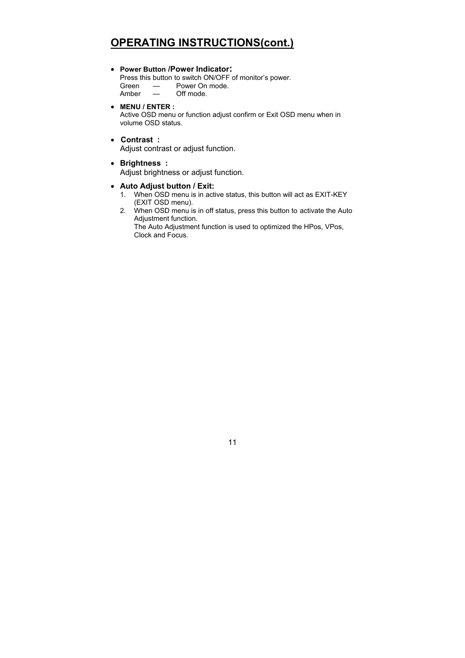 Operating instructions(cont.) | Planar PL1500 User Manual | Page 13 / 25