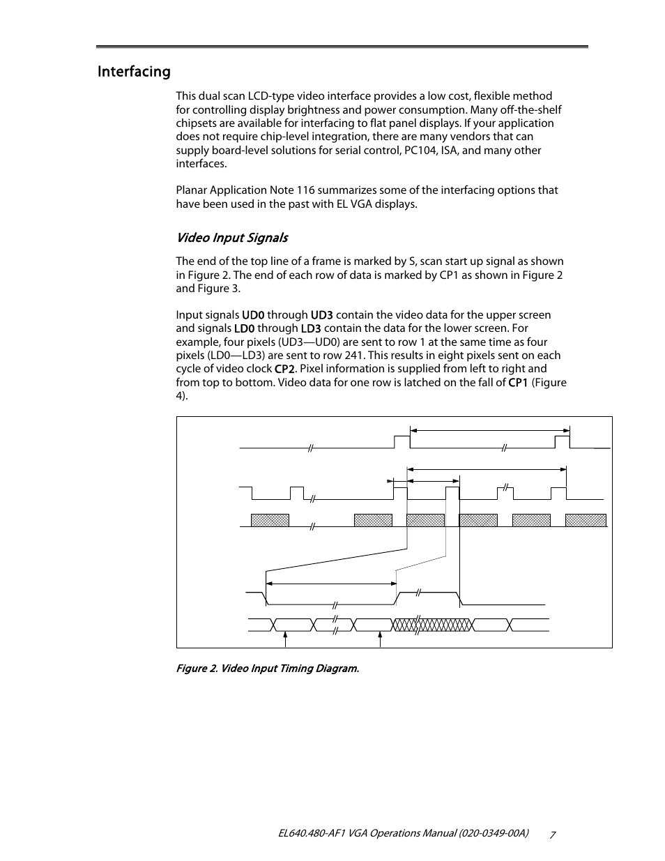 Interfacing, Video input signals | Planar EL640.480-AF1 User Manual | Page 9 / 17