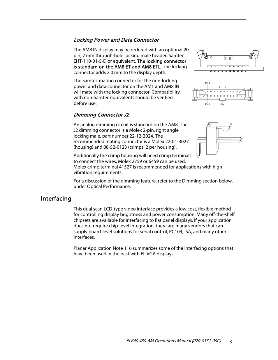 Interfacing | Planar ICEBrite EL VGA Displays EL640.480-AM User Manual | Page 11 / 21