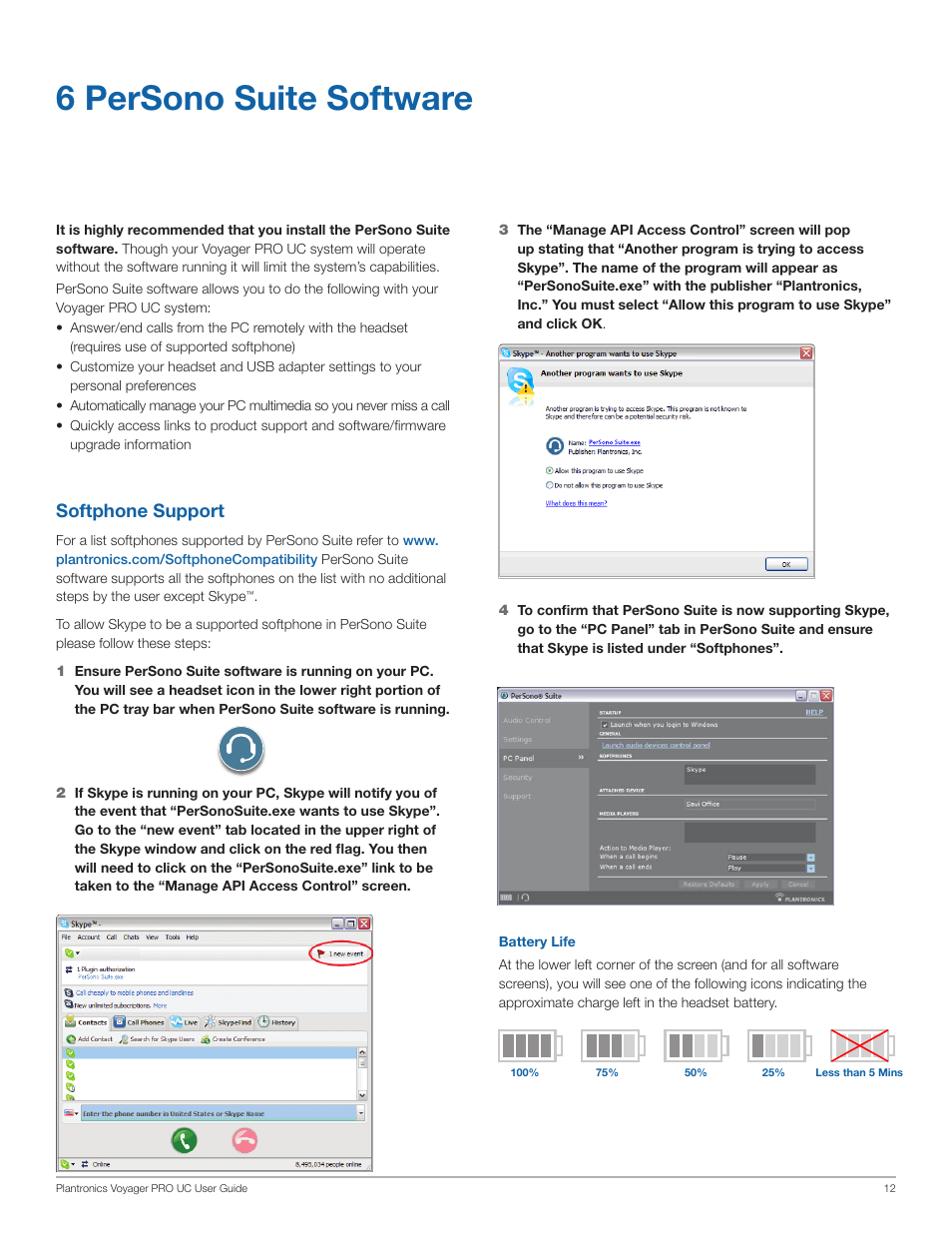 6 persono suite software, Softphone support | Plantronics WG201/B User Manual | Page 12 / 17