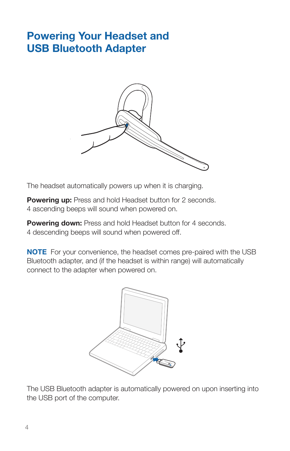 Powering your headset and usb bluetooth adapter | Plantronics CALISTO HEADSET WITH BLUETOOTH USB ADAPTER 56-K61A-15000 User Manual | Page 8 / 16