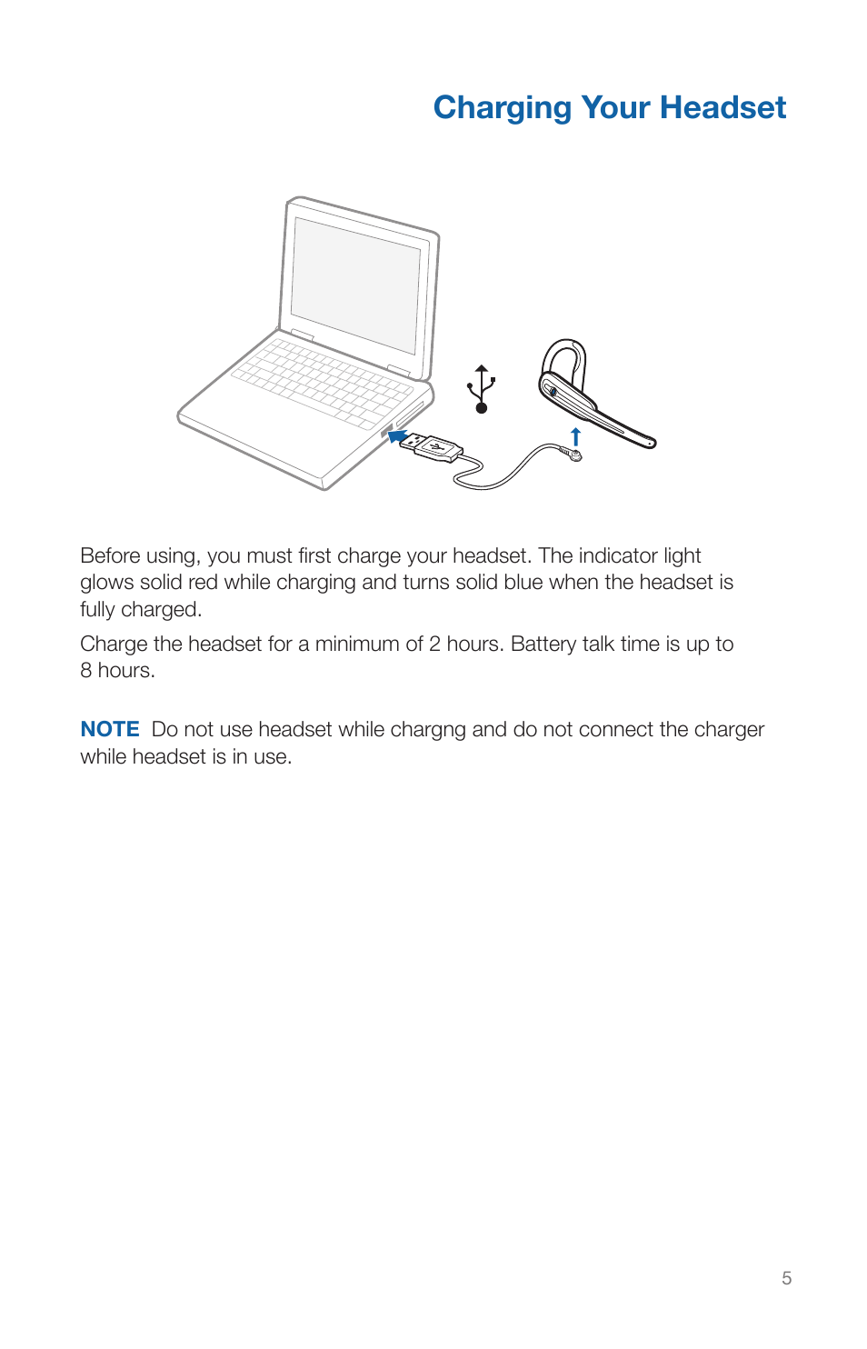 Charging your headset | Plantronics CALISTO HEADSET WITH BLUETOOTH USB ADAPTER 56-K61A-15000 User Manual | Page 9 / 16