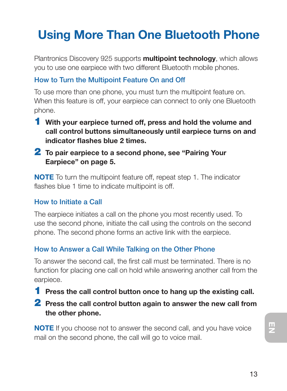 Using more than one bluetooth phone | Plantronics Discovery 925 User Manual | Page 17 / 24