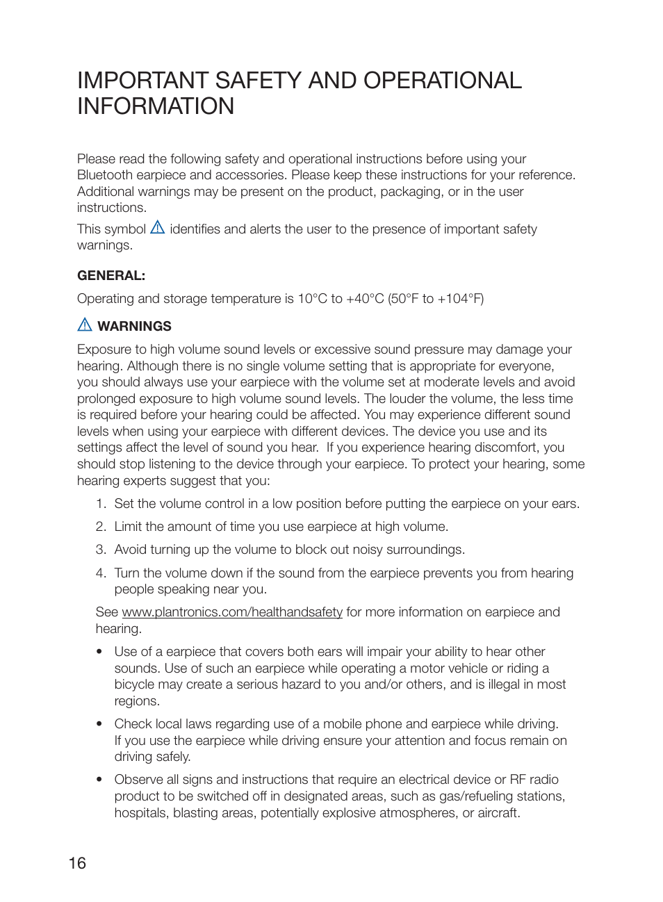 Important safety and operational information | Plantronics Discovery 925 User Manual | Page 20 / 24