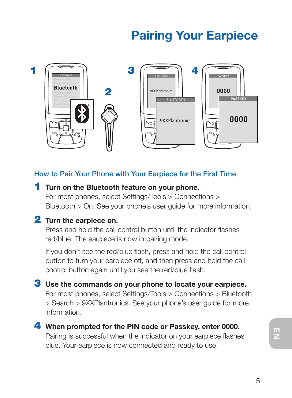 Pairing your earpiece | Plantronics Discovery 925 User Manual | Page 9 / 24