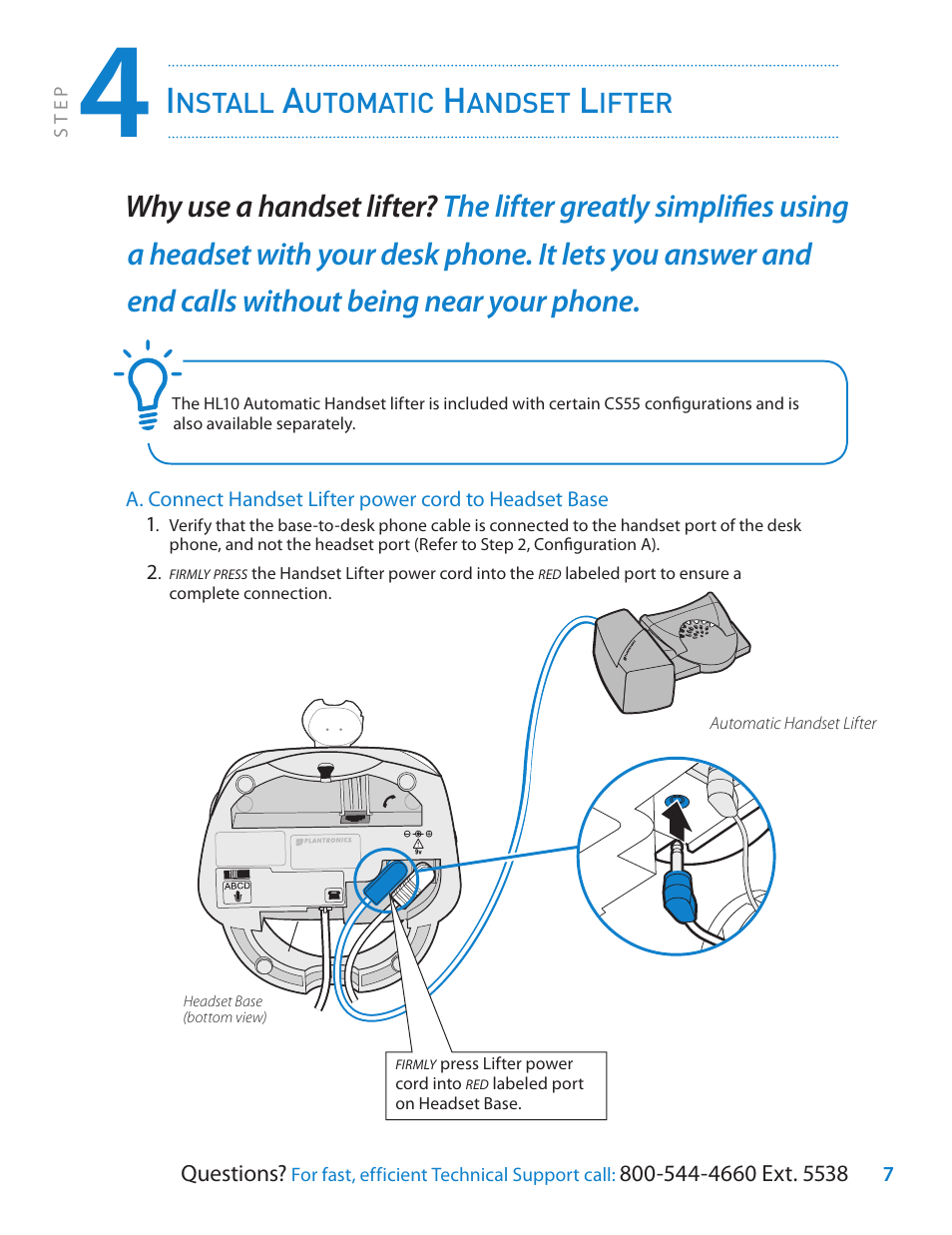 Nstall, Utomatic, Andset | Ifter | Plantronics CS55 Series User Manual | Page 7 / 16