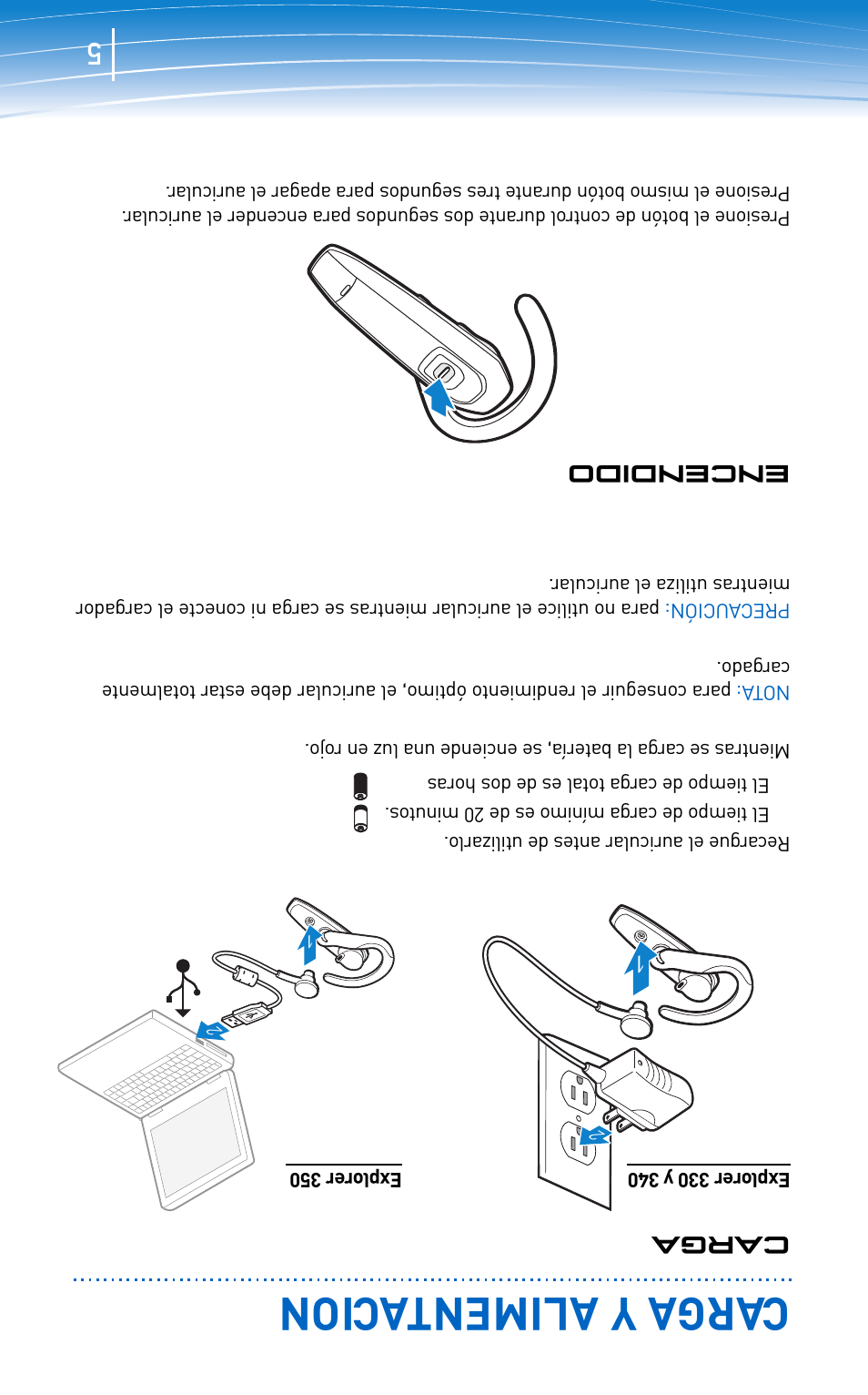 Carg a y alimenta cion | Plantronics EXPLORER 300 User Manual | Page 28 / 32