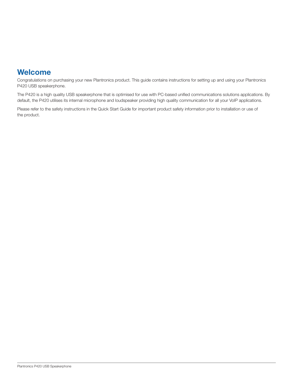 Welcome | Plantronics P420 User Manual | Page 2 / 7