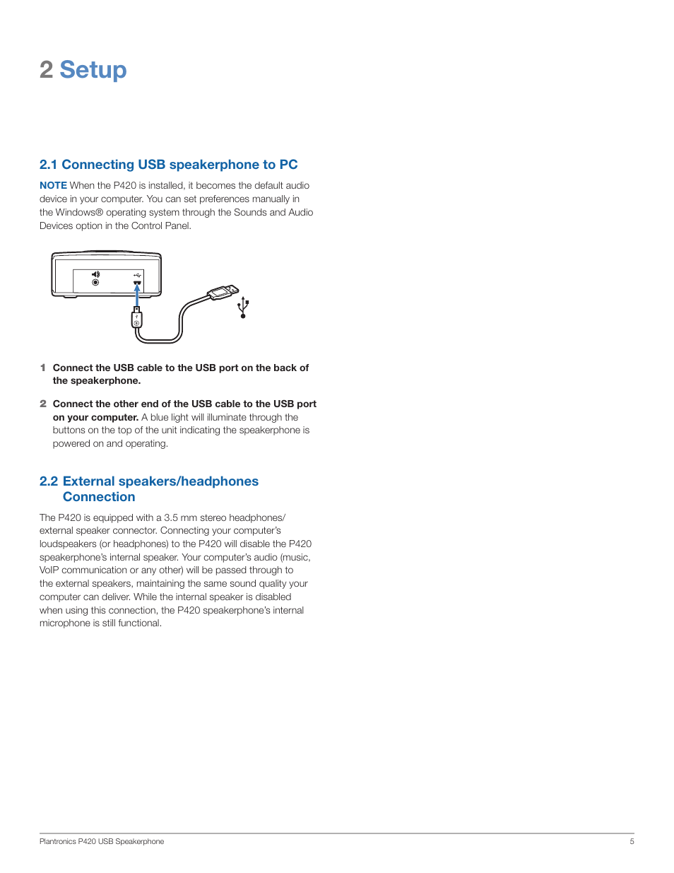 2setup | Plantronics P420 User Manual | Page 5 / 7