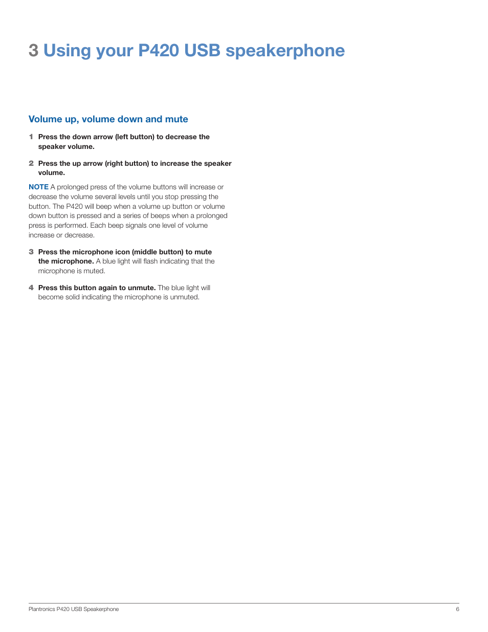 3using your p420 usb speakerphone | Plantronics P420 User Manual | Page 6 / 7