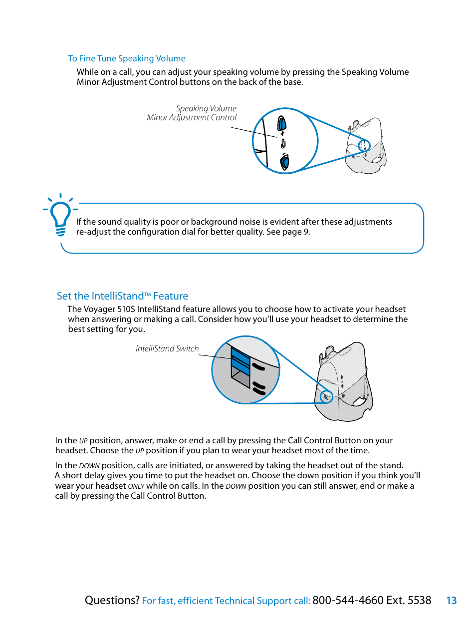 Questions, Set the intellistand, Feature | Plantronics Voyager 510S User Manual | Page 13 / 20