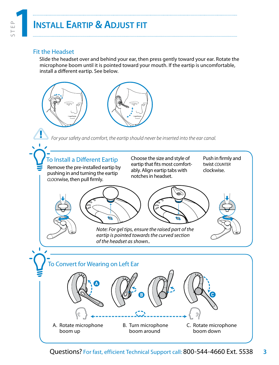 Nstall, Artip, Djust | Plantronics Voyager 510S User Manual | Page 3 / 20