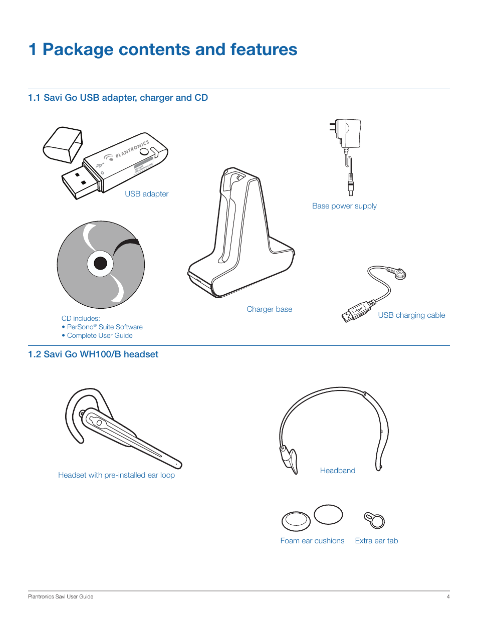 1 package contents and features | Plantronics WG101/B User Manual | Page 4 / 17