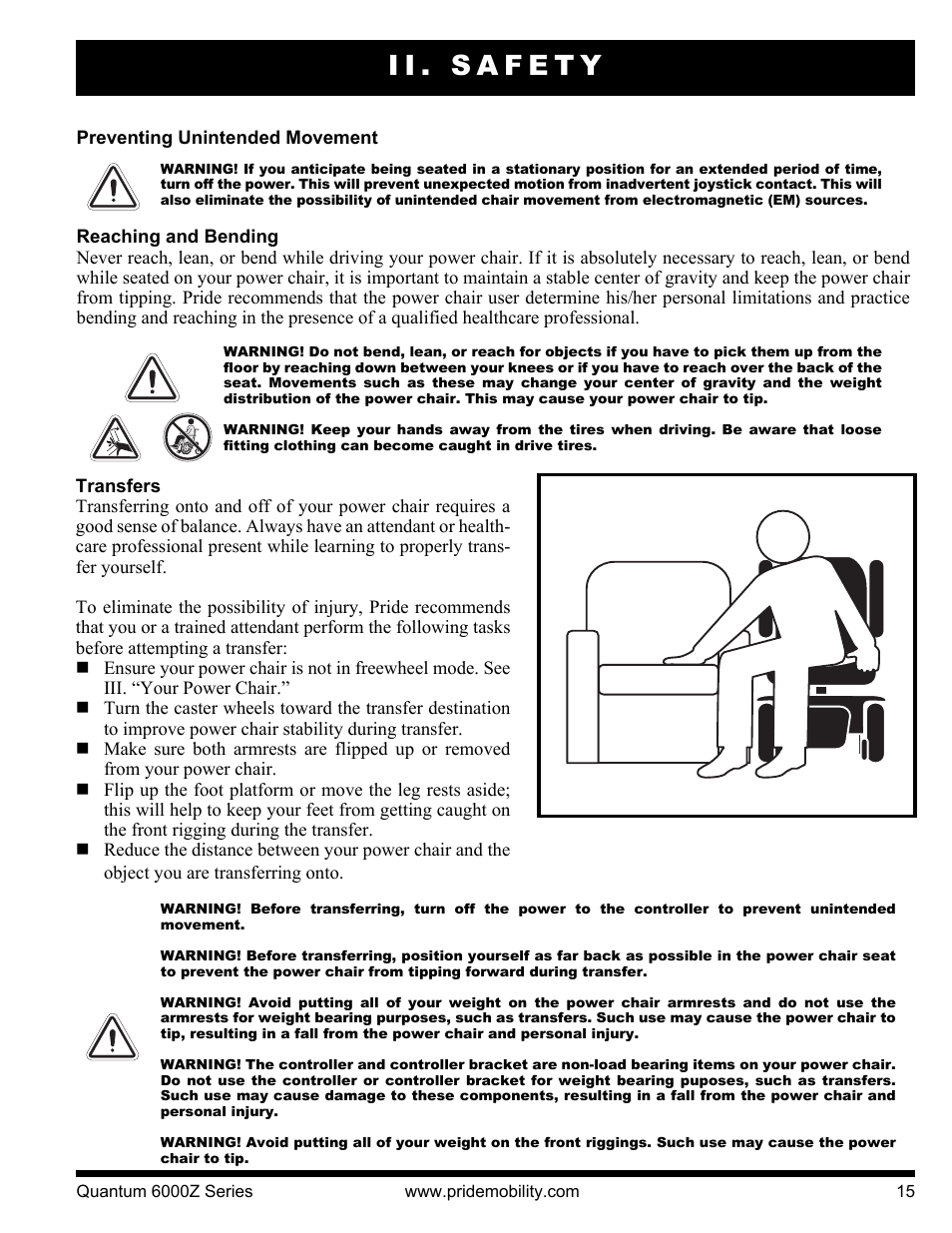 Ii. safety | Pride Mobility 6000Z 4S User Manual | Page 15 / 40
