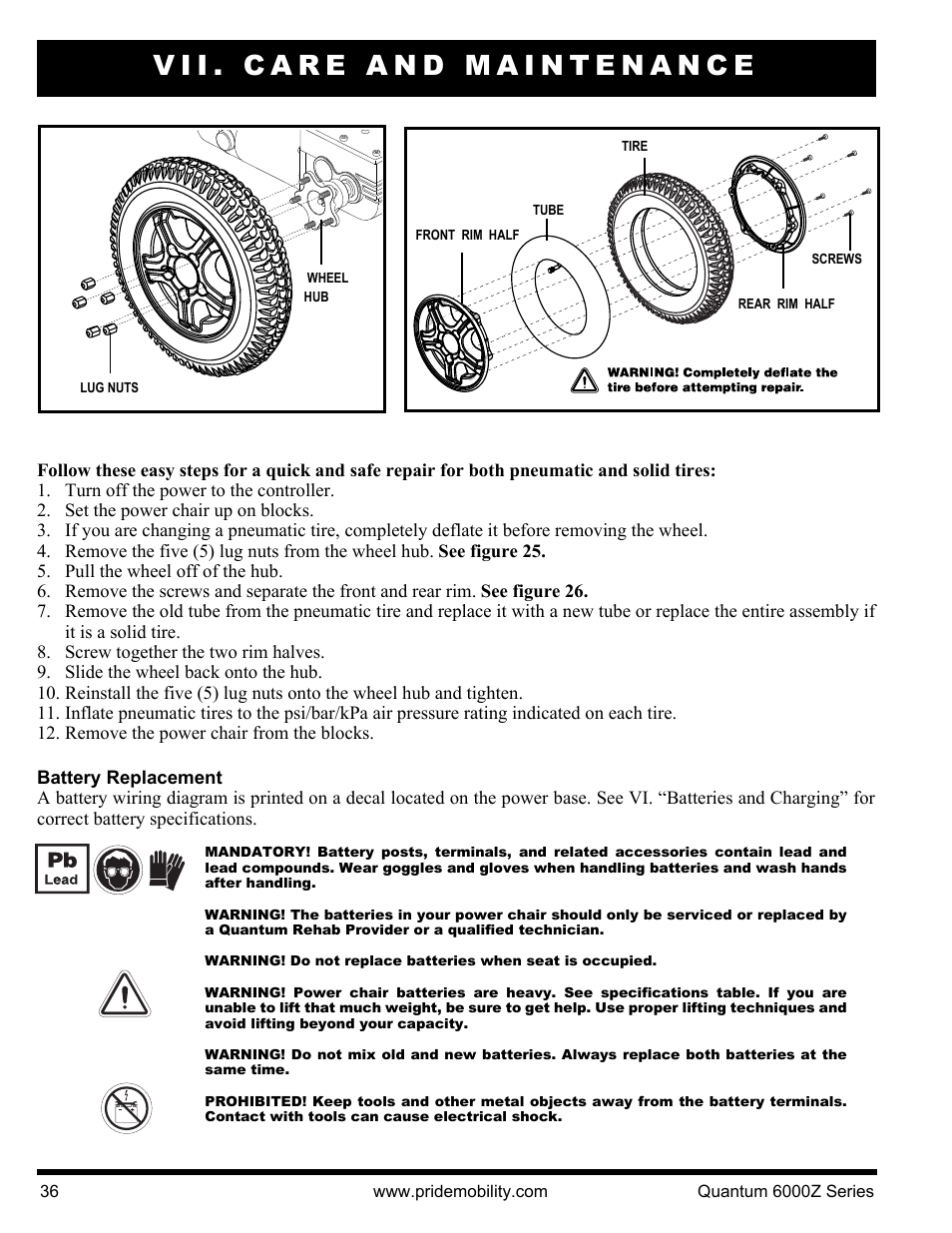 Vii. care and maintenance | Pride Mobility 6000Z 4S User Manual | Page 36 / 40
