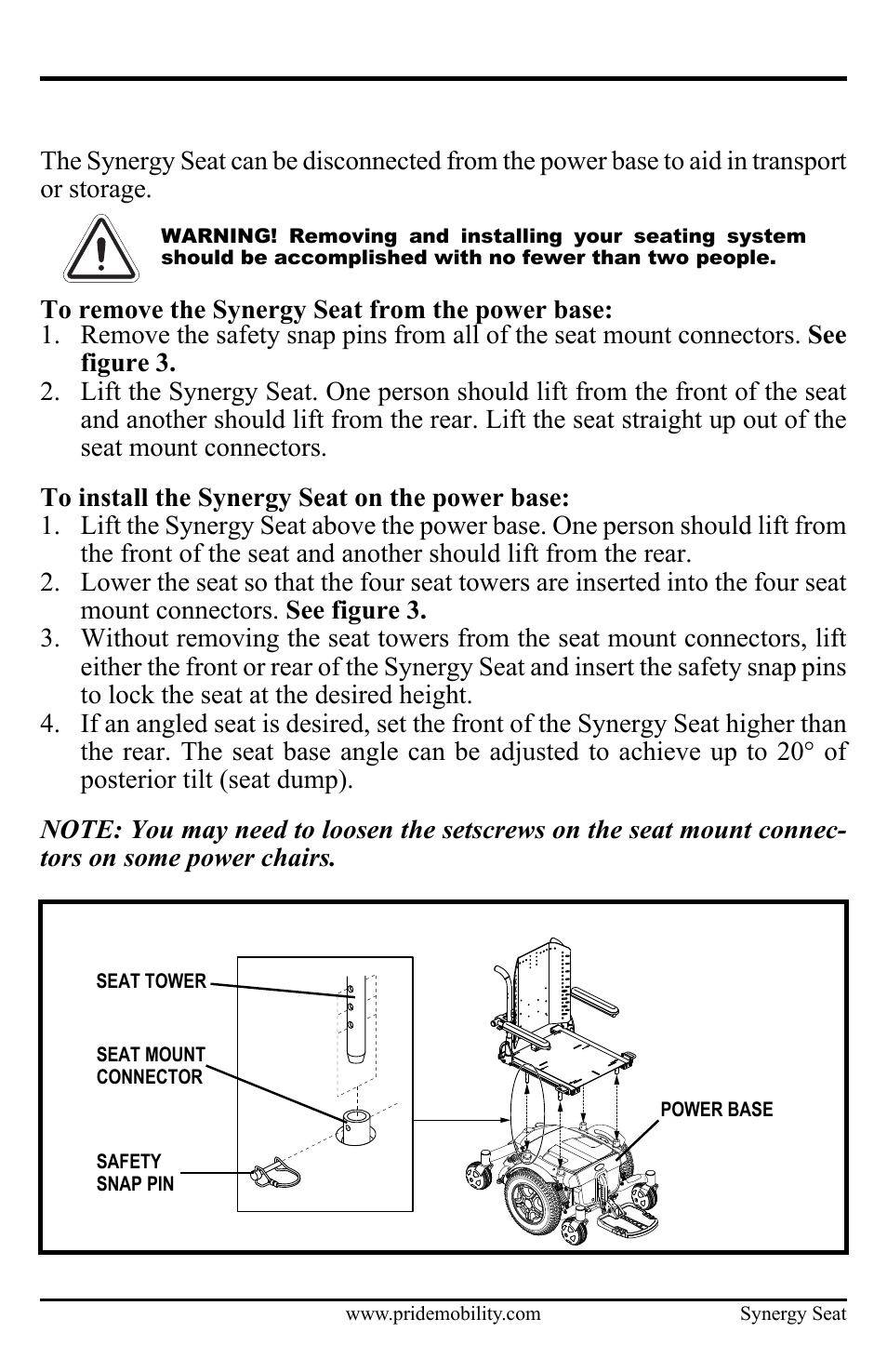 Seat removal/installation | Pride Mobility ACN# 088 609 661 User Manual | Page 13 / 44