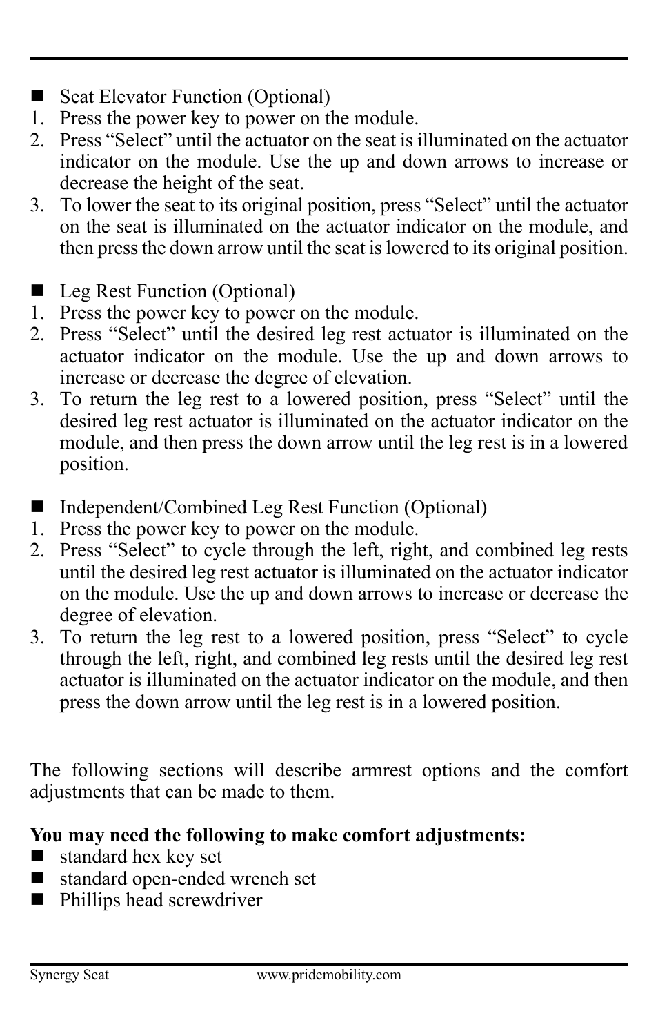 Armrest options | Pride Mobility ACN# 088 609 661 User Manual | Page 22 / 44