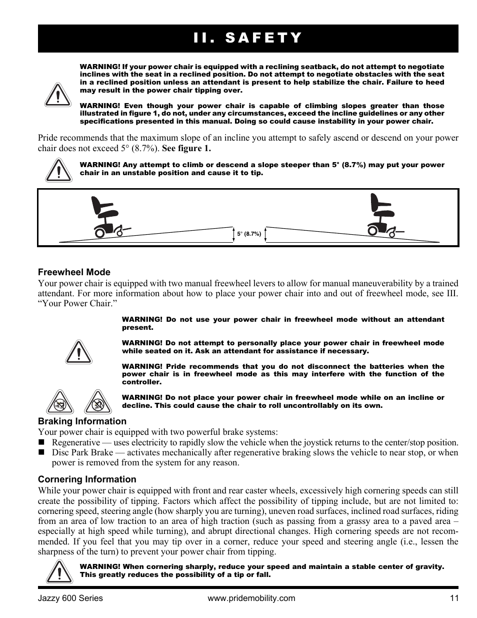 Ii. safety | Pride Mobility Jazzy 600 3SP User Manual | Page 11 / 44