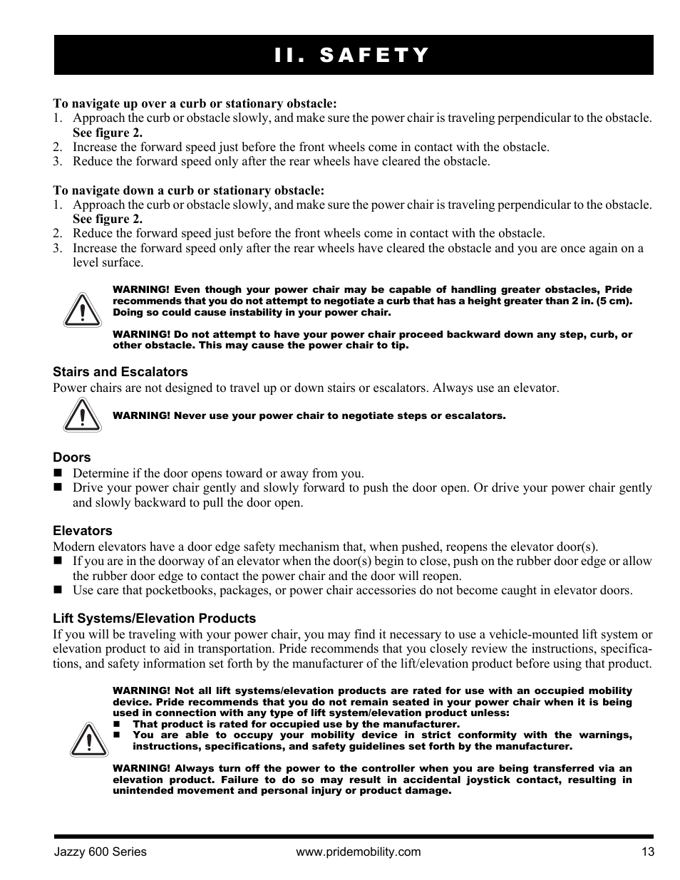 Ii. safety | Pride Mobility Jazzy 600 3SP User Manual | Page 13 / 44
