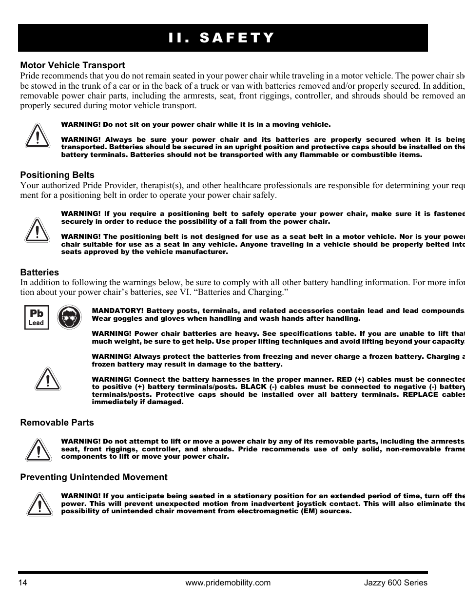 Ii. safety | Pride Mobility Jazzy 600 3SP User Manual | Page 14 / 44
